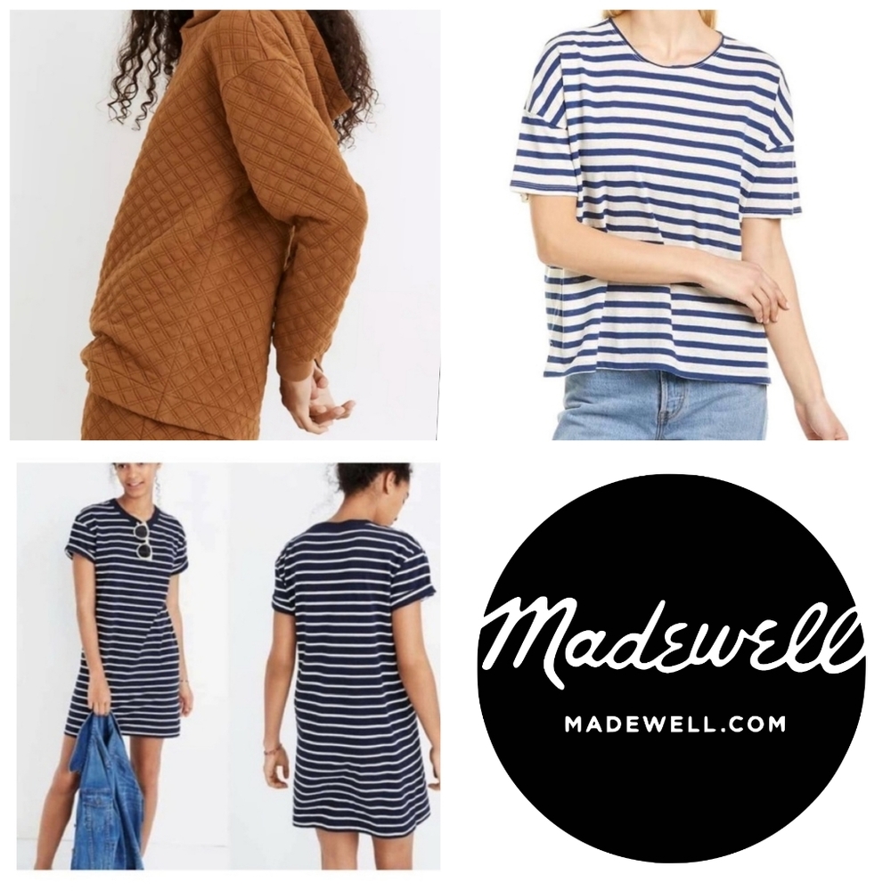 Bundle: 3 Madewell Pieces - Striped Dress, Striped Tee AND Quilted Hoodie